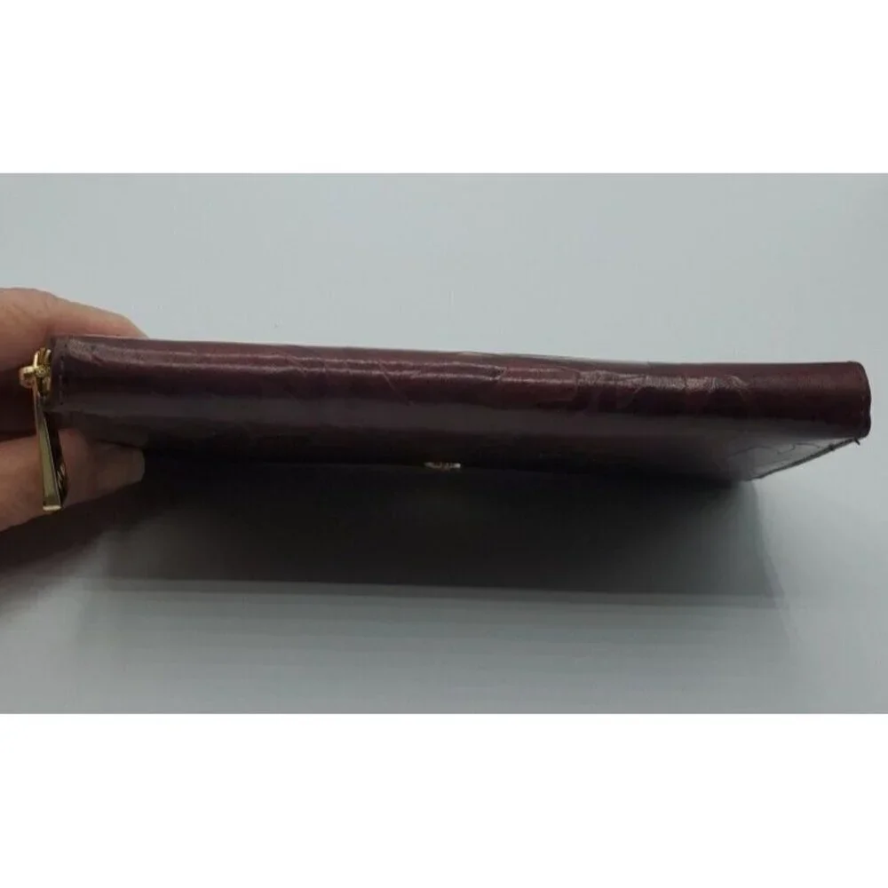 Valentina Genuine Embossed Floral Pattern Design Dark Red Leather Wallet Italy